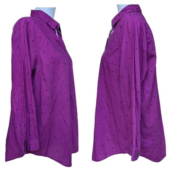 LANDS' END Purple Textured Polka Dot 1/2 Button Down Pullover Blouse Size 12 - Picture 4 of 9